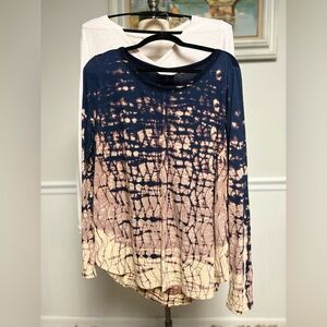 Soft Surroundings Pair Long Sleeve SzL Women Cotton Bl. T-shirt Tie-Dye Neutral